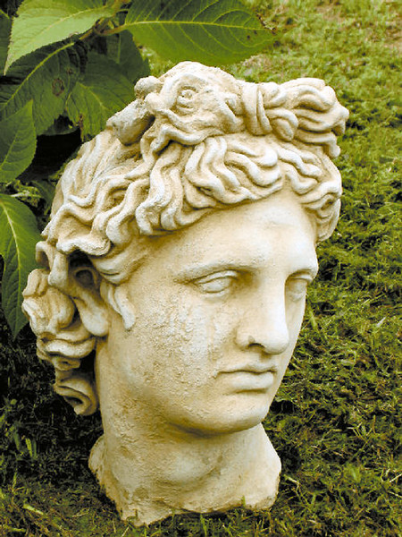 Greek Bust Of Apollo Belvedere Weathered Relic Head Cement Sculpture